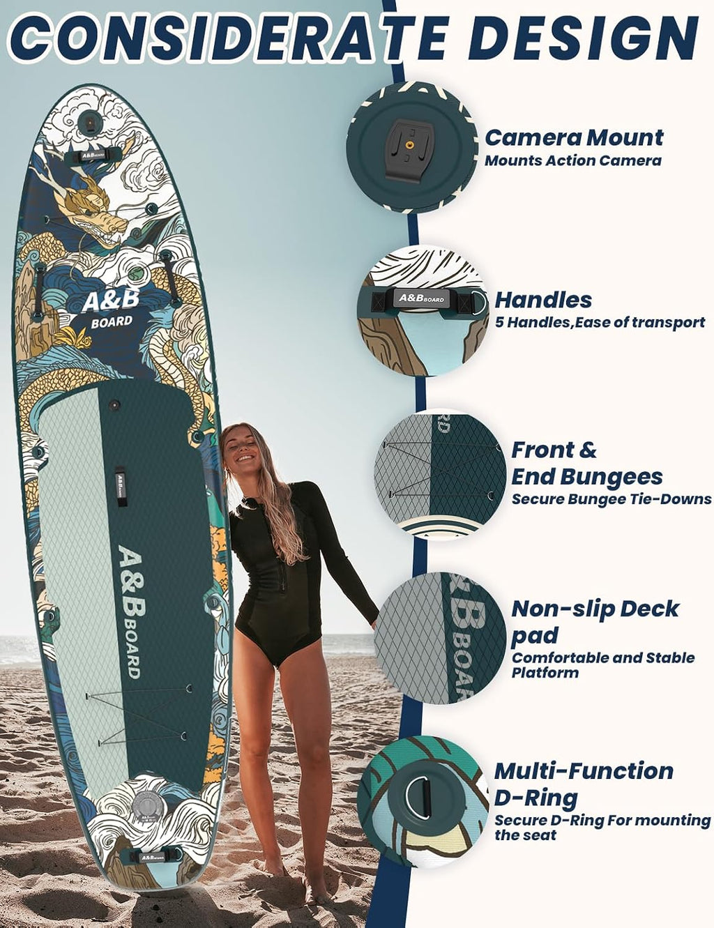 ABBOARD Inflatable Stand Up Paddle Board - Extra Wide Fishing Paddleboard with Sup Accessories Youth/Adults
