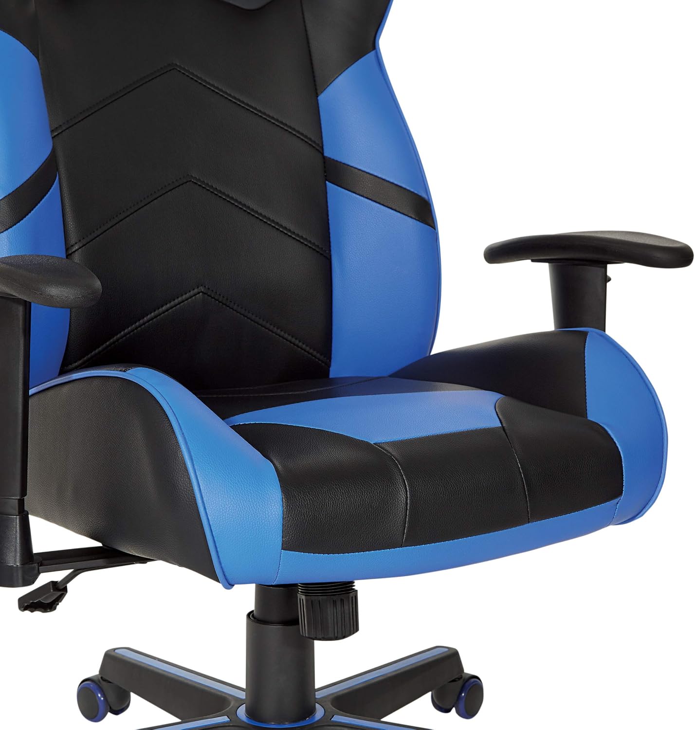 OSP Home Furnishings Vapor Ergonomic Adjustable High Back Faux Leather Gaming Chair with Coil Spring Seat and Integrated Cooling Airflow, Blue Accents