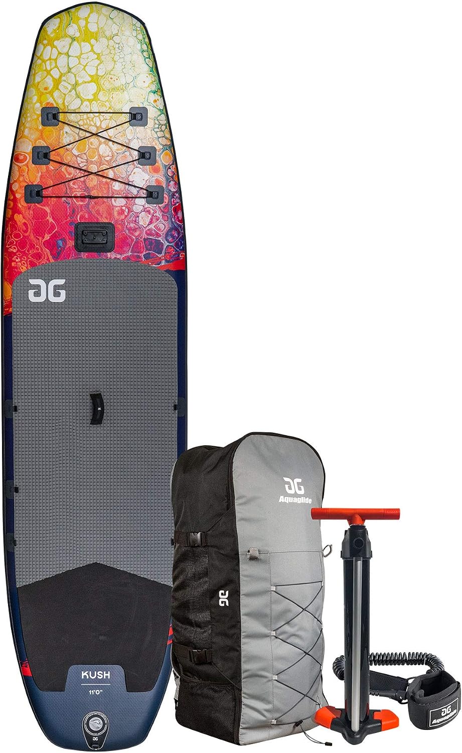 AQUAGLIDE Inflatable Stand Up Paddle Board with Premium SUP Accessories - Backpack, Leash, and Hand Pump - Kush 11' ISUP, Multicolor, 40.15748031496063