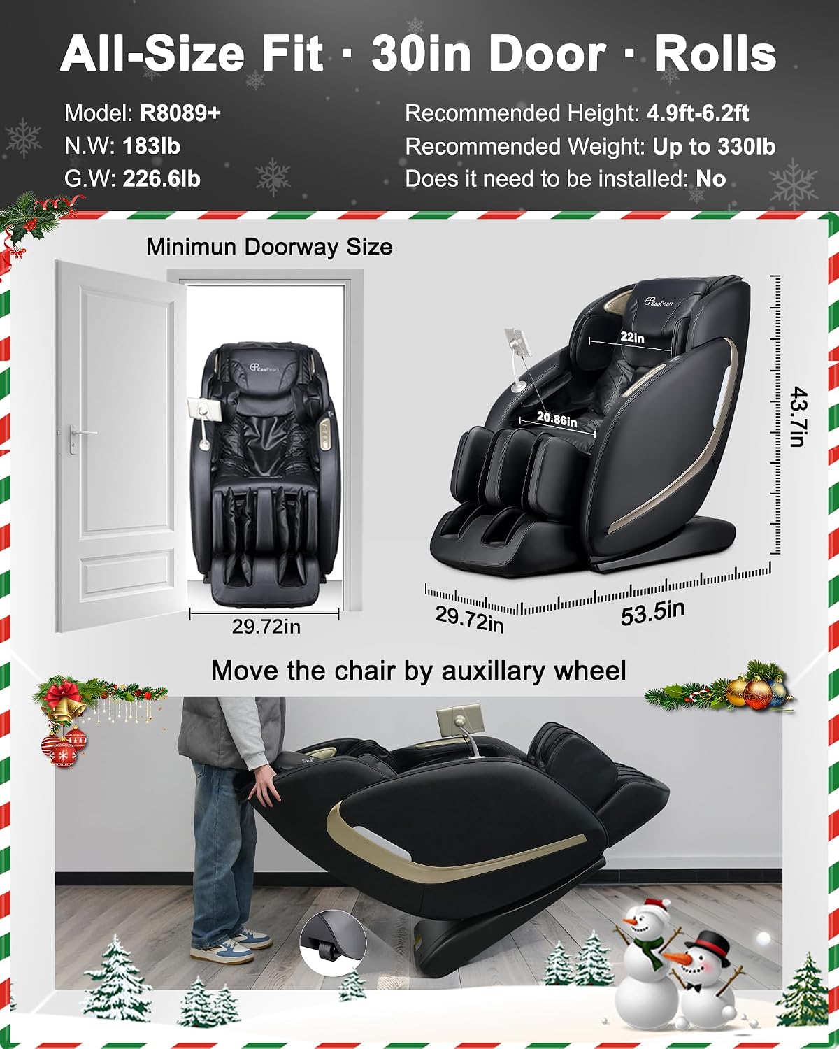 EASPEARL Massage Chair Full Body,53.15in SL-Track,Zero Gravity Massage Chair with Heat, Auto Footrest,OTA Upgraded 24 Auto Modes,LCD Screen,36 Airbags, Bluetooth&APP Control, Shiatsu&Thai Stretch