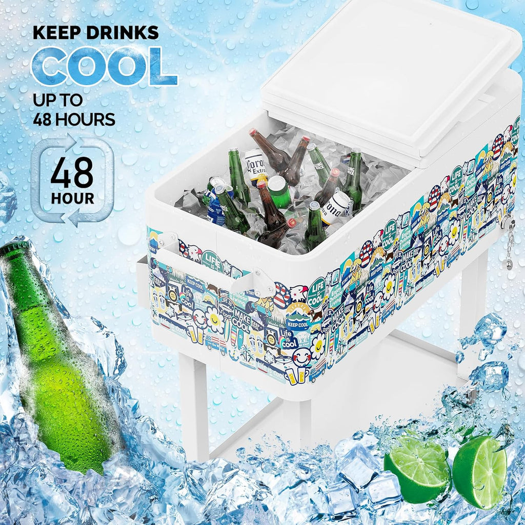 VINGLI Rolling Ice Chest, Portable Patio Party Bar Drink Cooler Cart, with Shelf, Beverage Pool with Bottle Opener