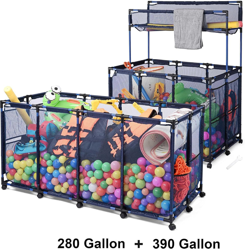 Yescom 2 Pack Pool Float Storage Bin Basket for Toy Raft Noodles Outdoor Metal Frame Mesh Net Rolling Organizer Cart Blue