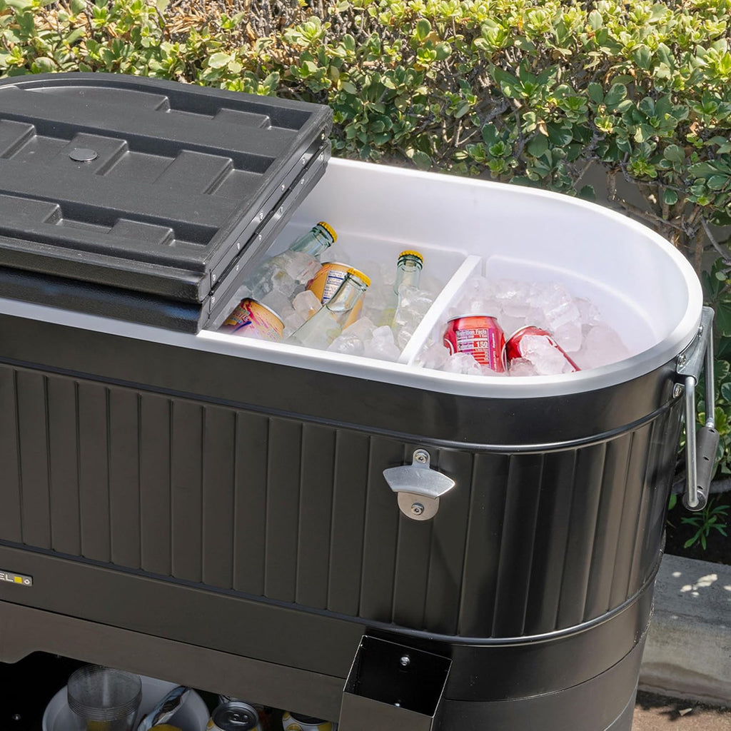 Permasteel Rolling Patio Cooler – Large Outdoor Ice Chest with Wheels, Beverage Cooler for Backyard, BBQ, Tailgate, Beach, Parties, Rustic Farmhouse Design