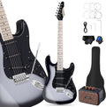 Leo Jaymz 39' Full Size ST Style Electric Guitar Starter Kit with SSS Pickups, 5W Portable Amp, Tuner, Gig Bag, Strap & Accessories(Silver Black 5W)