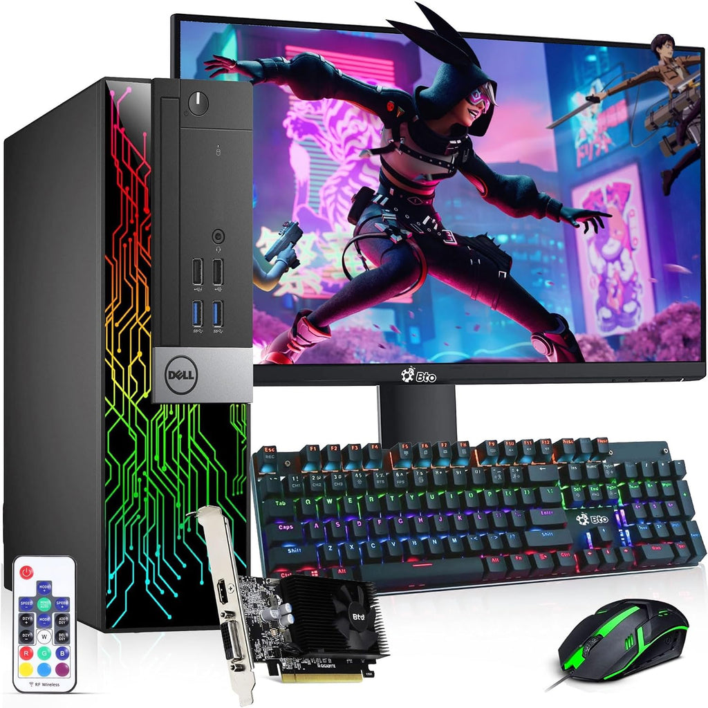 Dell Gaming Desktop Computer PC - Intel Core i5-6th Gen - 16GB RAM - 512GB SSD - New 24' Monitor - GeForce GTX 1050 Ti - RGB Keyboard & Mouse - WiFi - Windows 11 Pro (Renewed)