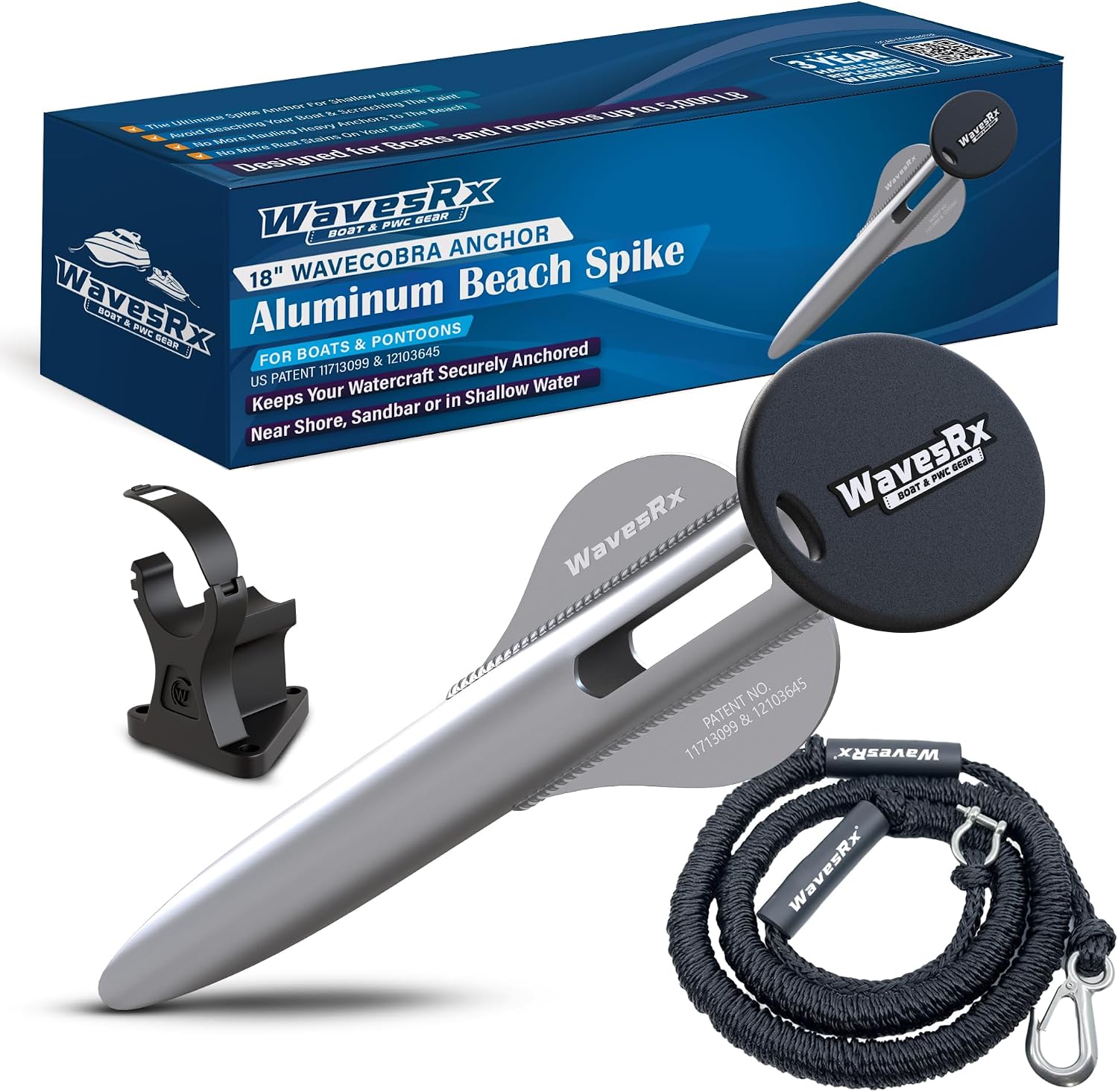 WAVESRX Patented Aluminum Spike Beach Anchor | Ultra-Light PWC, Jet Ski & Sand Anchor for Boat, Pontoon & Kayak Secure Anchoring Near Shore