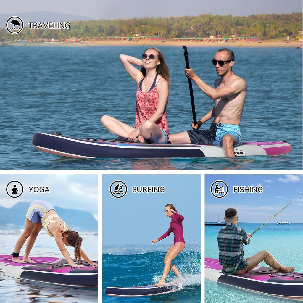 YUSING 11' Inflatable Stand Up Paddle Board with Kayak Seat, Non-Slip Deck SUP Paddle Board with Premium Kayak and SUP Accessories & Backpack, Portable Standing Boat for Youth & Adult