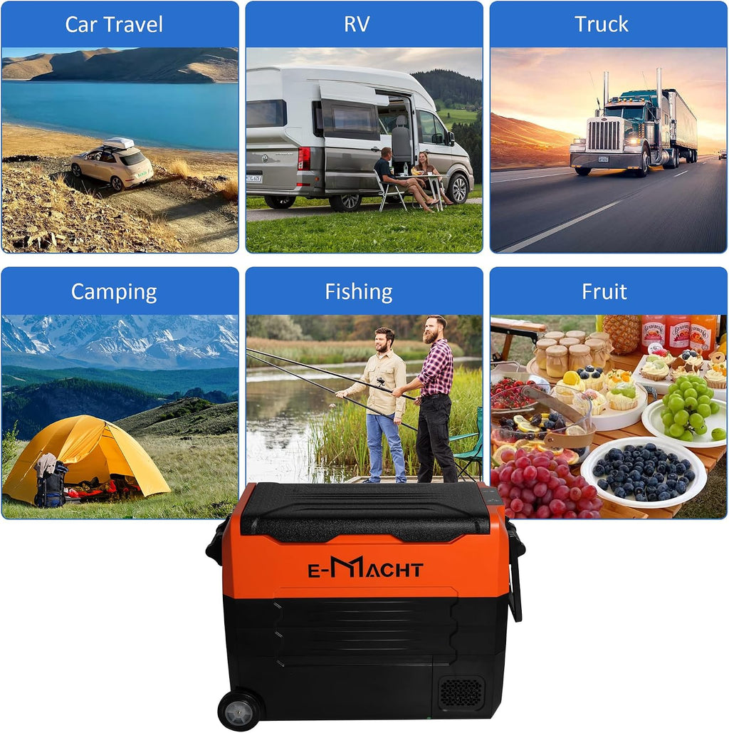 Portable Car Refrigerator with wheels, 12 Volt Freezer, 52.8 Quart (50 Liter) Dual Zone Cooler -4℉~68℉, WIFI APP Control Fridge 12/24V DC and 100-240V AC for RV, Truck, Boat, Camping