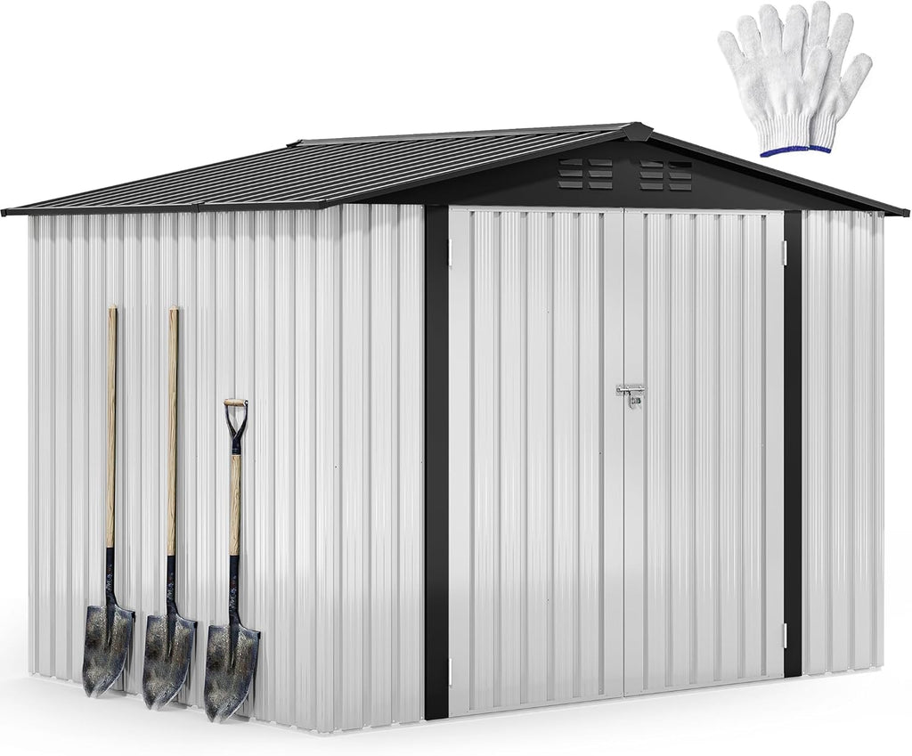 DWVO 7x5ft Metal Outdoor Storage Shed, Waterproof Tool Shed Heavy-Duty Storage Unit with Lockable Door and Vents, Ideal for Bicycles, Tools, Lawnmowers, Backyards, Patios, Lawns - White