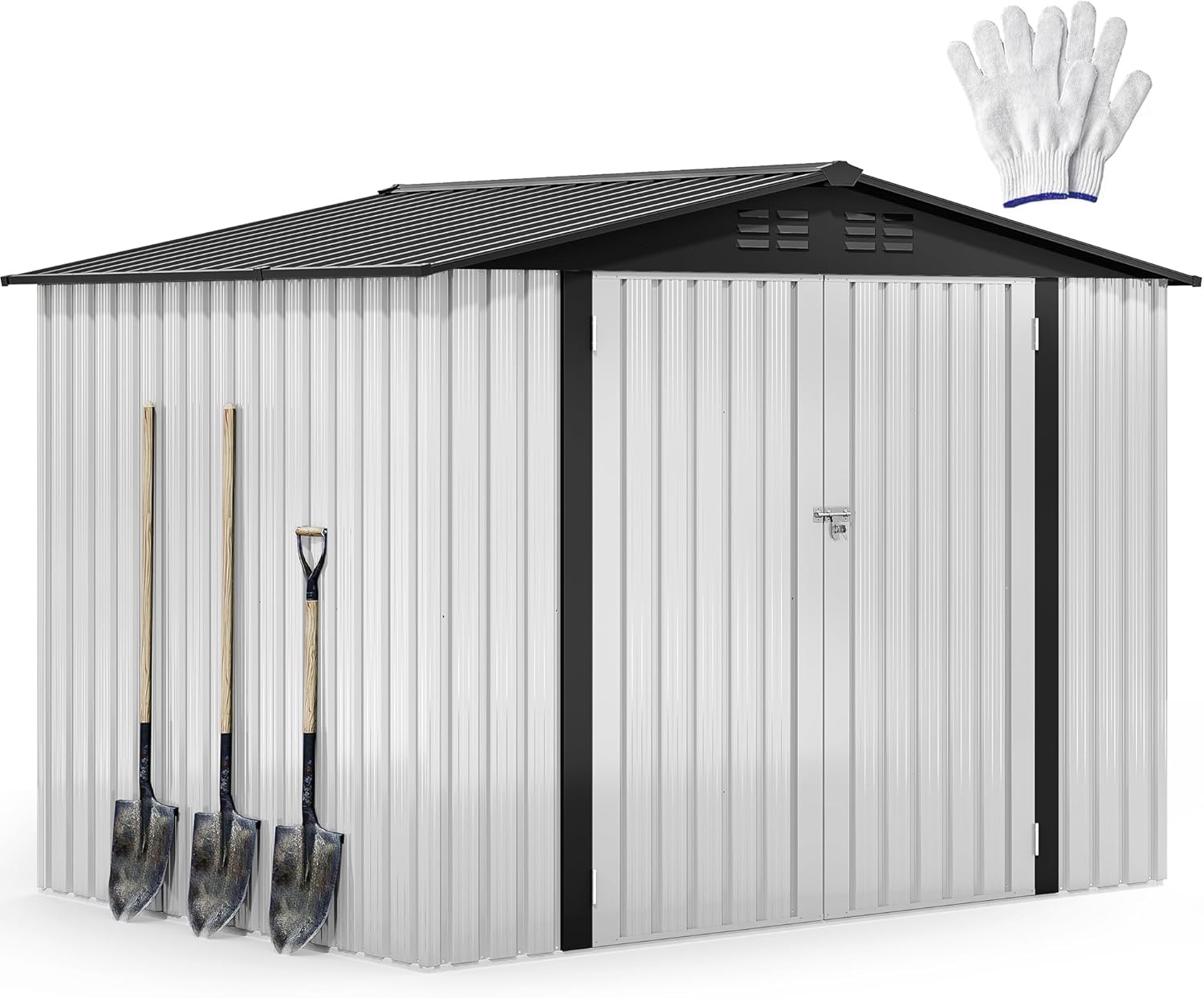 DWVO 7x5ft Metal Outdoor Storage Shed, Waterproof Tool Shed Heavy-Duty Storage Unit with Lockable Door and Vents, Ideal for Bicycles, Tools, Lawnmowers, Backyards, Patios, Lawns - White