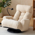 Cozy Gaming Chair Floor Sofa, 360° Swivel Gaming Lounge Chair with Adjustable Backrest & Armrests, Game Chair w/Phone Holder & Side Pocket, Teddy Fluffy Recliner for Bedroom Living Room Dorm (Beige)