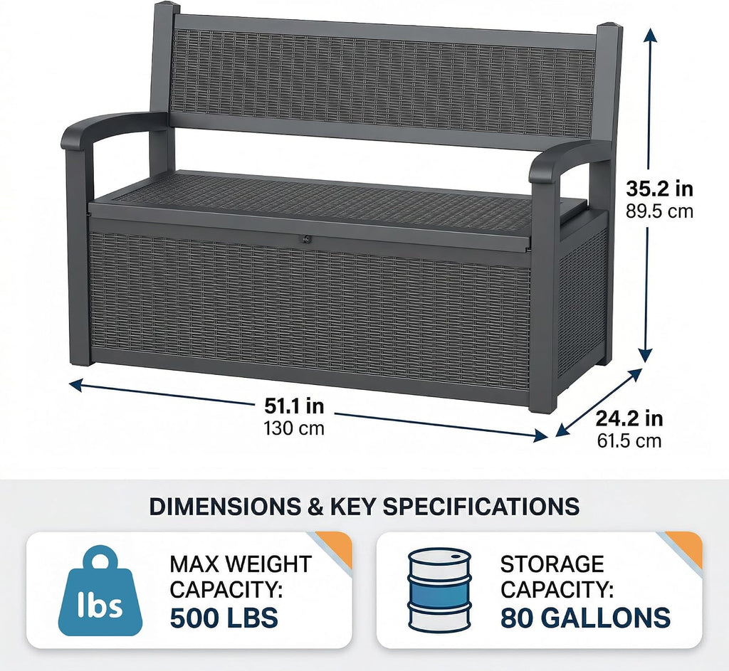 DRATO 75 Gallon Storage Bench Deck Box Outdoor Indoor,Lockable Durable All-Weather Seating with Hidden Storage,Deck Storage for Garden, Pool, Patio,Black