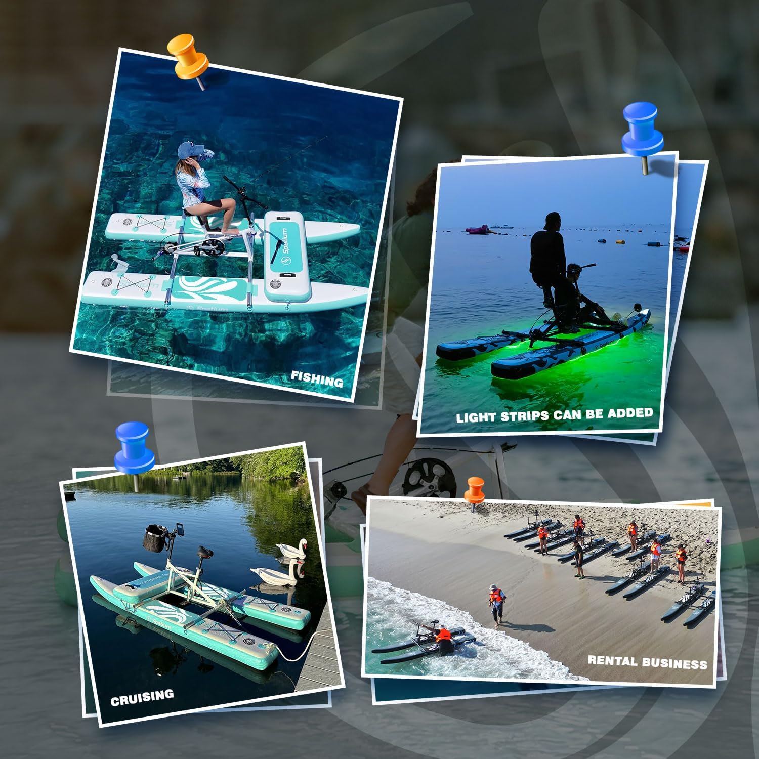 Spatium SUP Water Bike - Inflatable Pedal Boat for One Person - Fishing Kayak & Paddle Board - The Fun of Water & Fishing + Mat