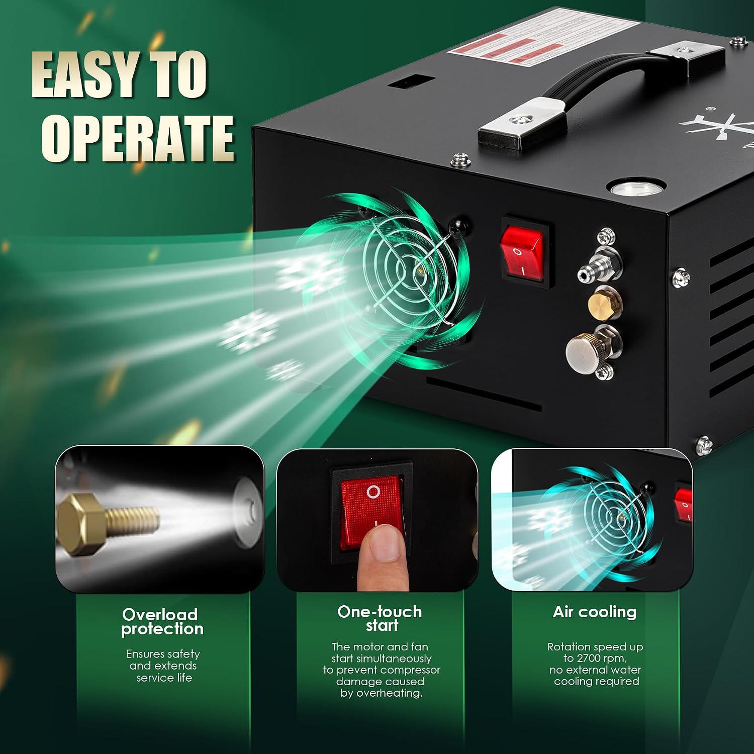TUXING 4500Psi Pcp Air Compressor | 30Mpa 300Bar High Pressure Air Pump | Oil/Water-Free | Powered by Car 12V DC or Home 110V AC with Converter | Pump for PCP Air Rifle,Paintball Airguns