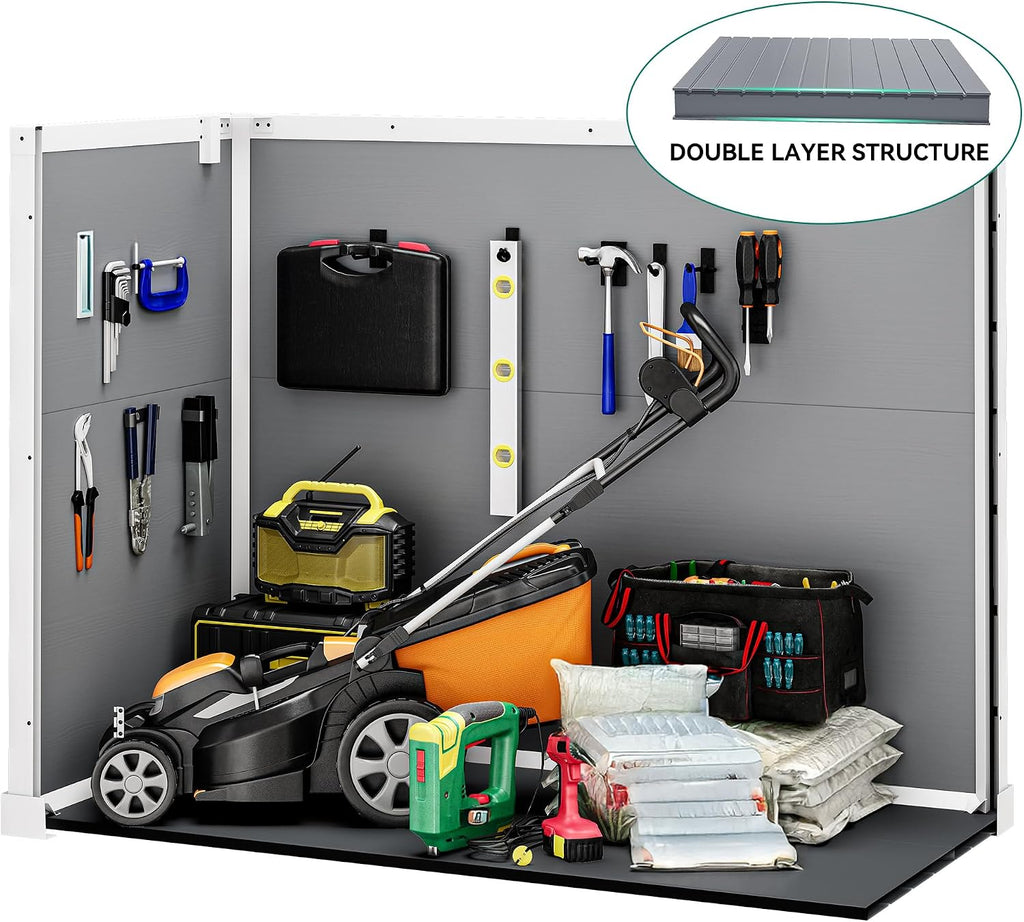 DWVO 41 Cu.ft Horizontal Resin Storage Shed, All Weather 4.7x2.5 FT Outdoor Garden Shed with Hydraulic Struts, 3 Locks, Lockable to Floor for Garden Tools, Trash Cans, Gray