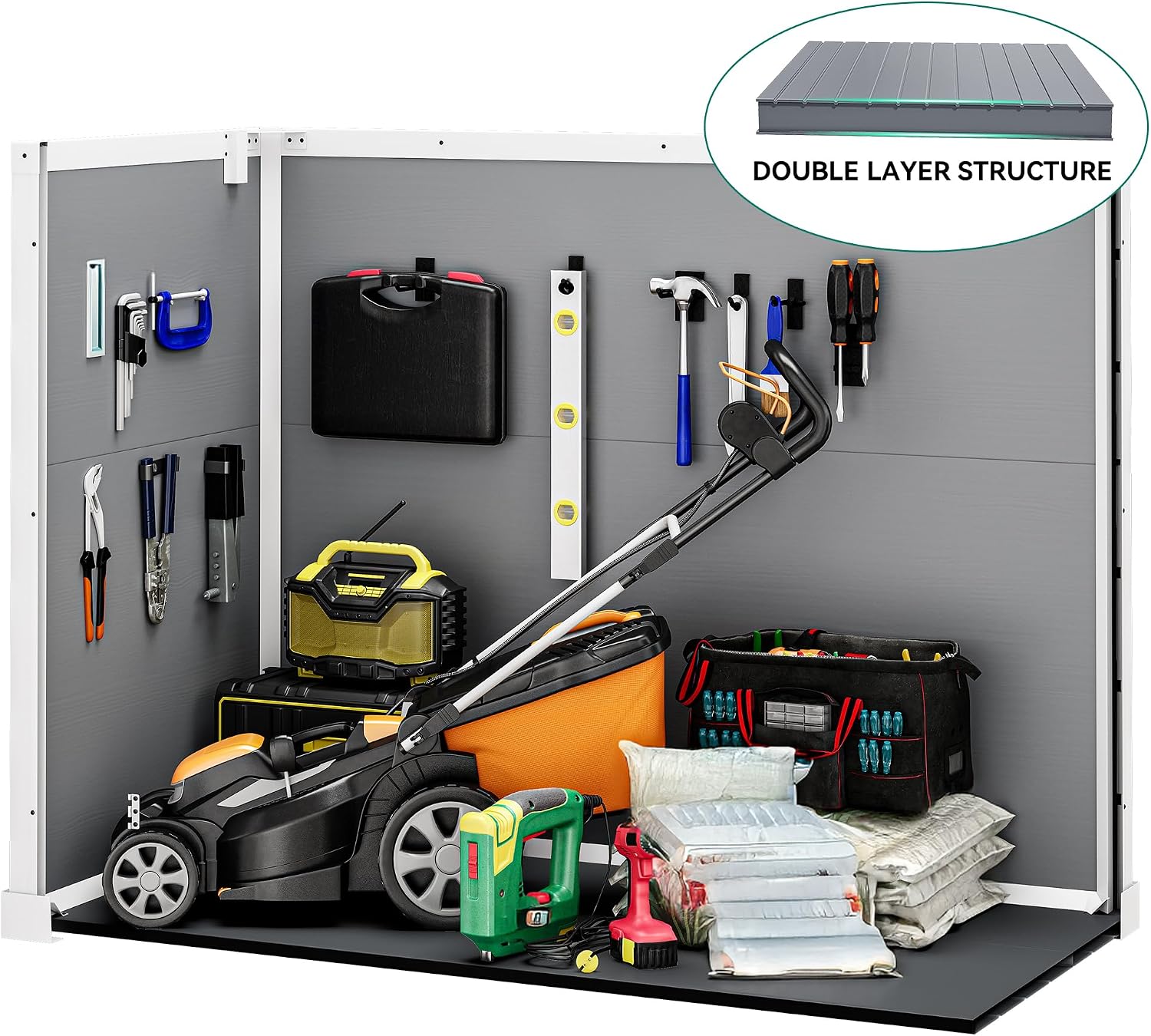 DWVO 41 Cu.ft Horizontal Resin Storage Shed, All Weather 4.7x2.5 FT Outdoor Garden Shed with Hydraulic Struts, 3 Locks, Lockable to Floor for Garden Tools, Trash Cans, Gray