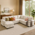 Modular Sectional Sofa with Pull Out Bed Sleeper Sofa L Shaped with Storage, Sectional Couch for Living Room Convertible Sofa Bed with Removable Sofa Cover(7 Seats Beige)
