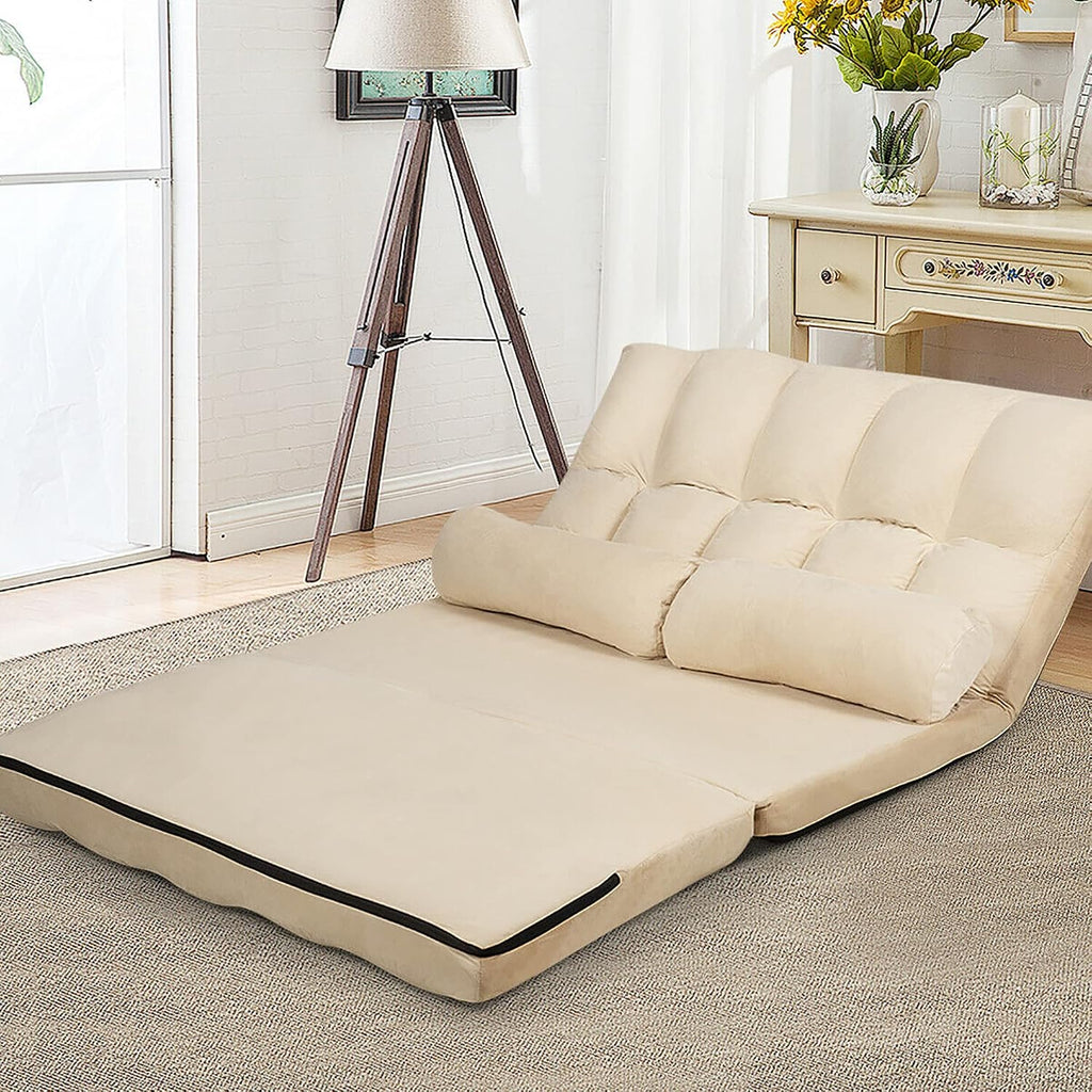 DORTALA Foldable Floor Sofa, 6-Position Adjustable Lounge Couch with 2 Pillows & Suede Cloth Cover, Modern Lounge Mattress Video Gaming Lazy Couch, Suede Floor Seating Sofa, 71' x 44.5', Beige