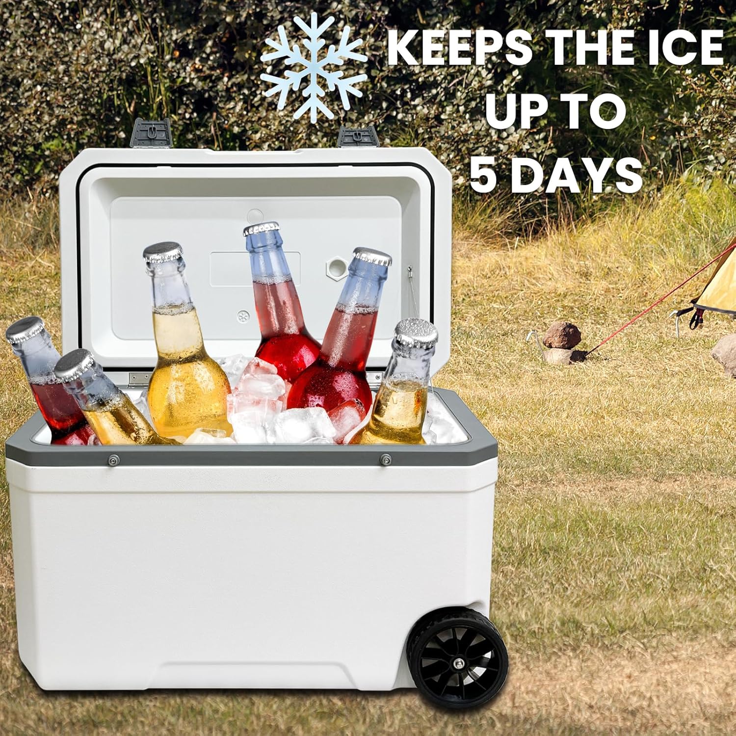 JUST-V 34-127 Quart Insulated Portable Cooler with Heavy Duty Wheels Keeps Ice for up to 5 Days, Great for Drink, Beach, Camping, Tailgating, Sports, & More