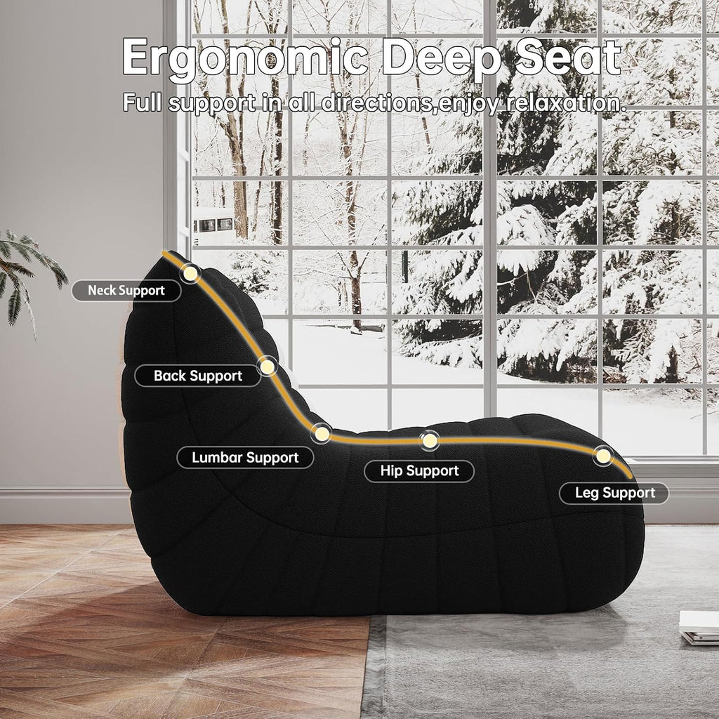 Bean Bag Chairs for Adults, Memory Foam Couch Loveseat Sofa Chair, Soft Teddy Material Cozy Comfy Reading Nook Chairs, Floor Chair for Living Room Bedroom Office(Black)