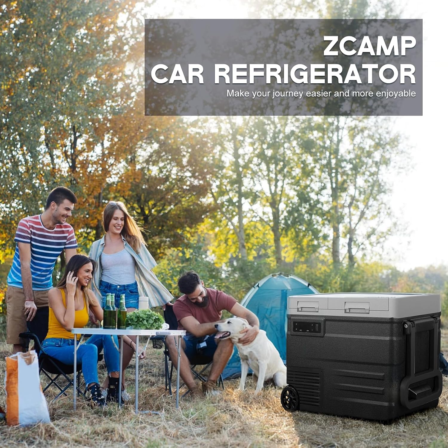 UD65 12V Car Refrigerator,Dual Zone Car Fridge with Wheels,60QT(56.7L) Electric Cooler Portable Freezer,12 Volt Refrigerator -4℉~68℉,12/24V DC 100-240V AC for Camping, Travel, Truck, RV