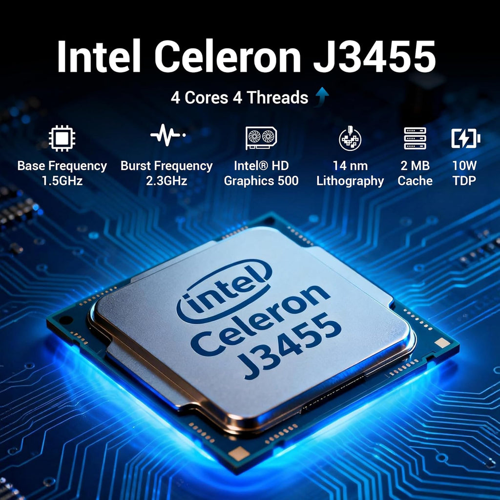 Fanless Mini PC Stick Win 10, Micro Desktop Computer Stick Celeron J3455 4GB 64GB eMMC (1.5 GHz), Small PC USB3.0 X 2 Gigabit Ethernet 4K 60Hz