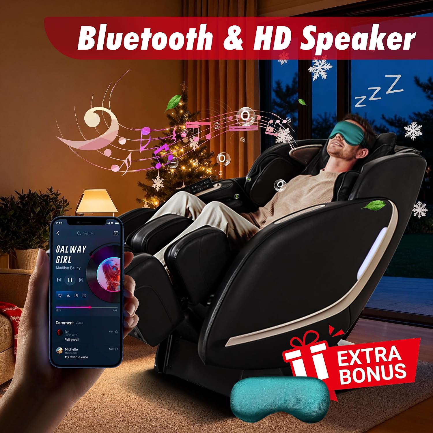 EASPEARL 2026 Massage Chair Full Body,SL-Track,165°Zero Gravity Massage with Full Body Heat,APP Control,Airbags,Bluetooth Speaker,12 Auto Modes,3-Row Foot Rollers,Body Scan(Black)