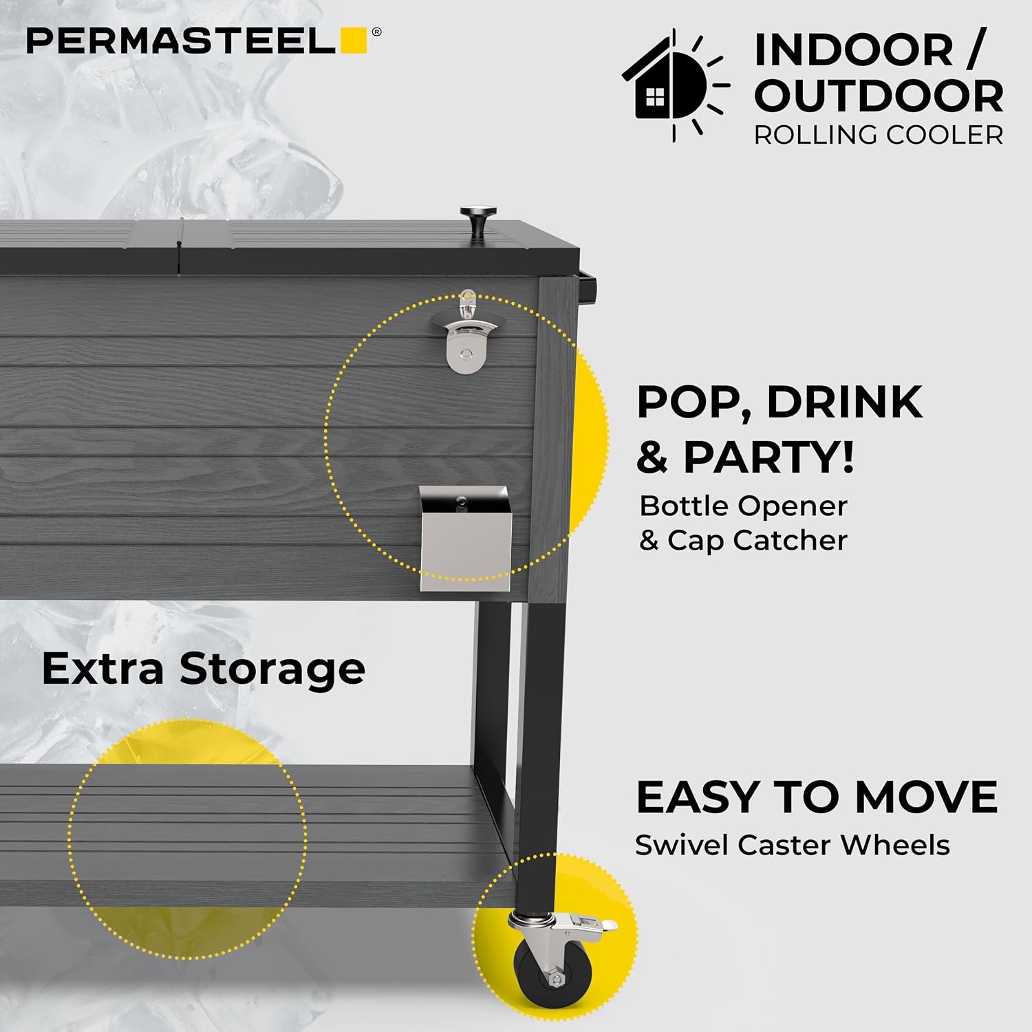 Permasteel 80 Quart Party Cooler, Rolling Ice Chest with Wheels and Handles for Indoor Outdoor Patio