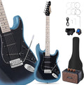 Leo Jaymz 39' Full Size ST Style Electric Guitar Starter Kit with SSS Pickups, 5W Portable Amp, Tuner, Gig Bag, Strap & Accessories(Blue Black 5W)