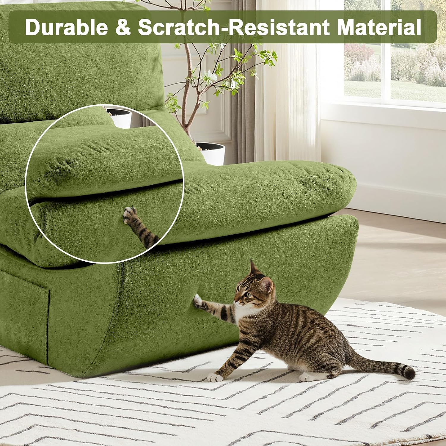 Comfy Reading Chair for Adults, Modular Sectional Sofa Bean Bag Chair, Cloud Boneless Couch Style with High Rebound Foam, Single Seat Compressible Sofa for Living Room & Bedroom, Green