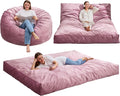 Hobestluk Giant Bean Bag Chair Bed for Adults, Large Bean Bags with High-Density Foam Filling, Convertible Big Sofa Bed Couch for Living Room, Bedroom, Playroom (Pink, Queen)