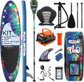 SereneLife Inflatable Stand Up Paddle Board Set - SUP with 32' Wide Stable Design, Includes Detachable Seat, 3-Shaft Paddle, Electric Paddle Board Pump, Non-Slip EVA Deck - 350 lbs Capacity