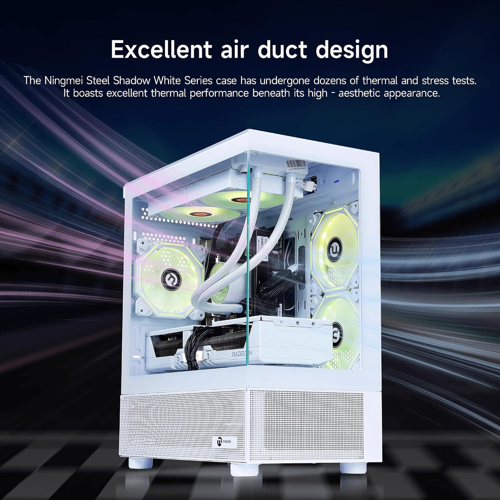 NINGMEI Gaming PC Desktop, AMD Ryzen 7 7800X3D 8 core 4.2GHz(up to 5.0GHz), AMD Radeon RX 9070 XT 16GB, 32GB DDR5 RAM 6000MHz, 2TB NVME SSD, 850W Gold PSU, Windows 11 Home 64-bit, White
