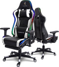 LED Gaming Chair,Massage Gaming Chair with Speakers,Ergonomic Video Game Chairs,PU Leather Swivel Chair with Lumbar Support, Adults Teens Computer Chair.,White