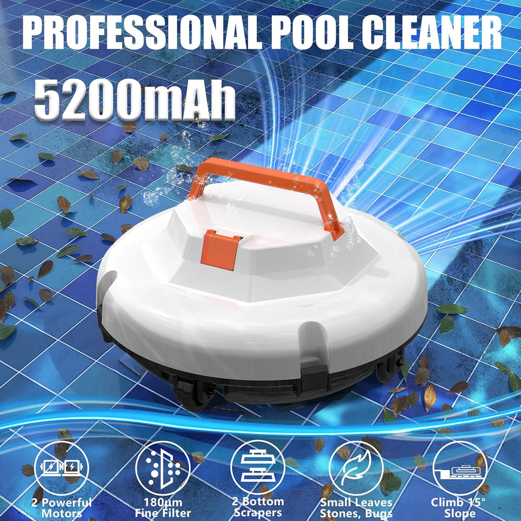 2026 Cordless Robotic Pool Cleaner, Pool Vacuum for Above Ground Pool with 120 Mins Runtime, Auto-Parking Robot Pool Cleaner for Inground Flat Pools Up to 1000 sq.ft