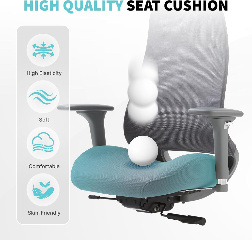 Ergonomic Mesh Office Chair with S-Shaped Backrest, 4D Adjustable Armrests, Sliding Seat Depth, Fixed Headrest, Dual-Layer Mesh, 130° Recline, SGS Class 3 Gas Lift, 300 lbs Capacity