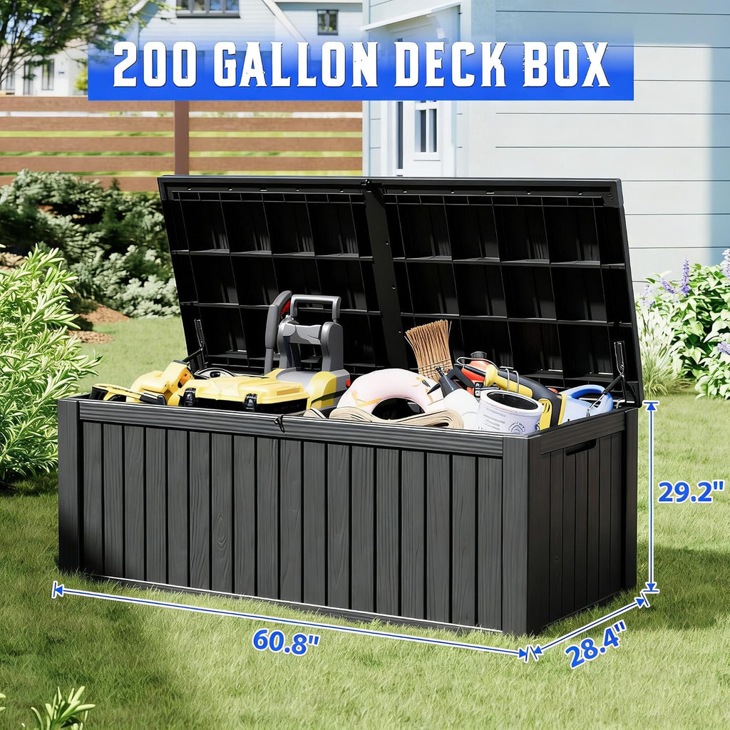 Oudoor Storage Deck Boxes Waterproof, Waterproof and UV Resistant Outdoor Storage Box Lockable Lid for Delivery Box, Indoor, Garden Tools, Pool Supplies, Patio (Black, 220 Gallon)