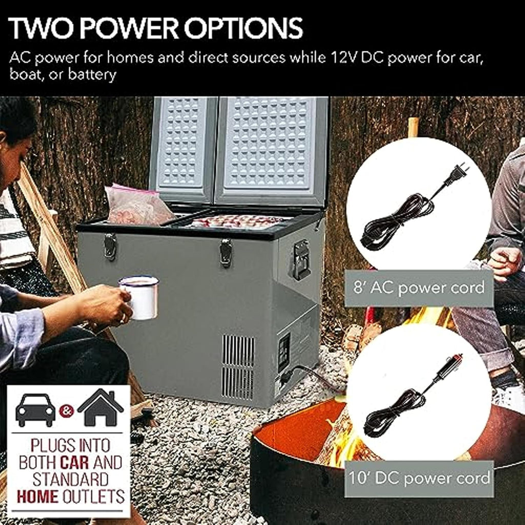 Whynter FM-62DZ 62 Quart Dual Zone Portable Refrigerator and Deep Freezer Chest, AC 110V/ DC 12V, Real Freezer for Car, Home, and RV, -8°F to 50°F Temperature Range, Gray, Fridge + Power Supply Cord