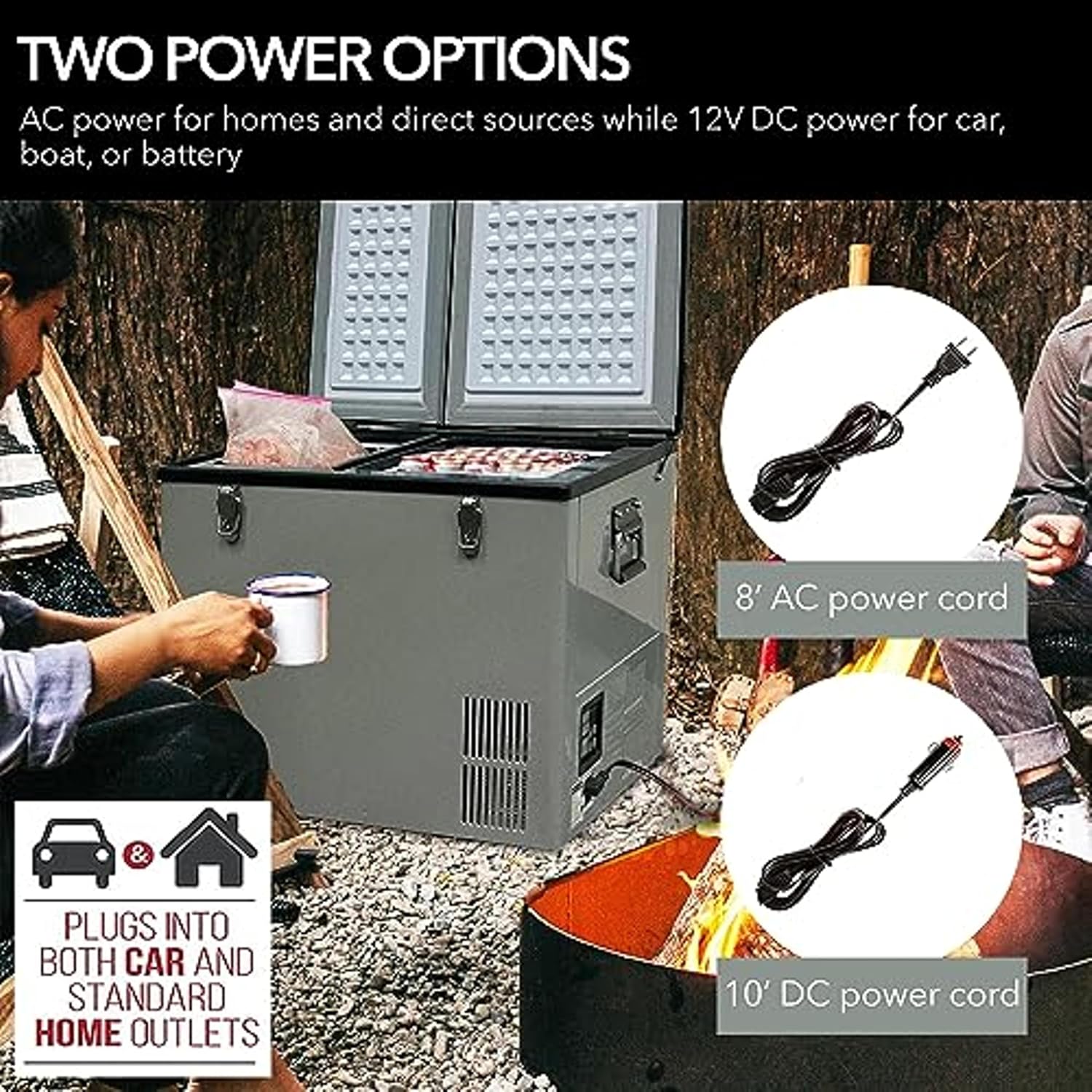 Whynter FM-62DZ 62 Quart Dual Zone Portable Refrigerator and Deep Freezer Chest, AC 110V/ DC 12V, Real Freezer for Car, Home, and RV, -8°F to 50°F Temperature Range, Gray, Fridge + Power Supply Cord