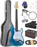 Leo Jaymz Beginner Electric Guitar Complete Kit with Portable Amp, Padded Gig Bag & Full Accessories, Maple Neck SSS Pickups(Blue)