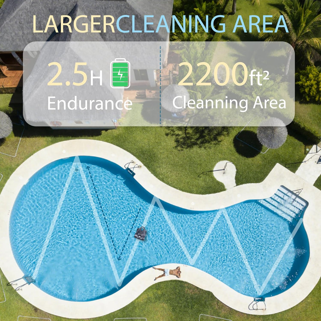 Cordless Robotic Pool Cleaner,Automatic Pool Vacuum Robot for In-Ground/Above Ground Pools,150 Min Runtime, IPX8 Waterproof, 2200 Sq Ft Coverage (Grey)