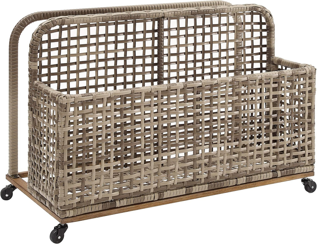 Crosley Furniture Ridley Wicker Outdoor Storage Pool Caddy for Floats, Patio Furniture Cushions, Distressed Gray/Brown