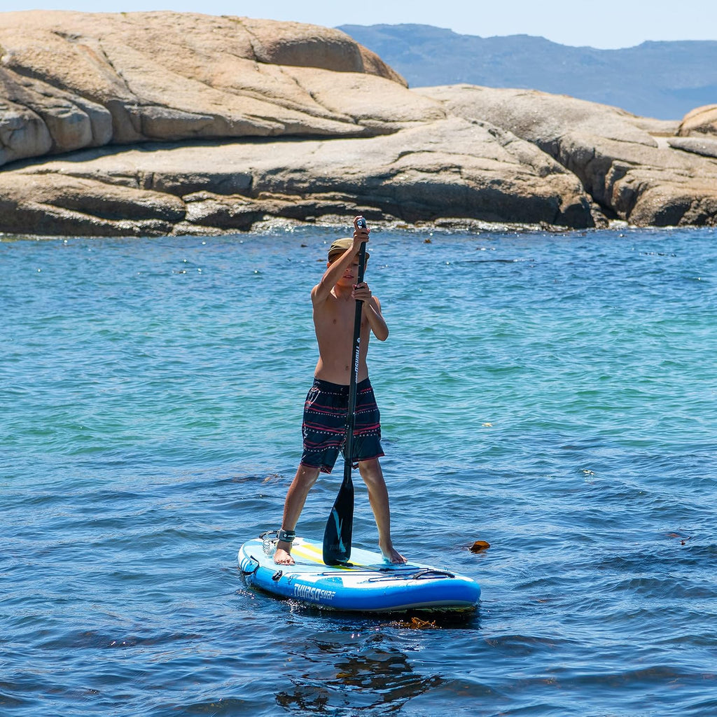 THURSO SURF Prodigy Junior Kids Inflatable SUP Stand Up Paddle Board 7'6 x 30'' x 4'' Two Layer Includes Adjustable Carbon Shaft Paddle/3 Fins/Leash/Duffle Bag/NO Pump Included