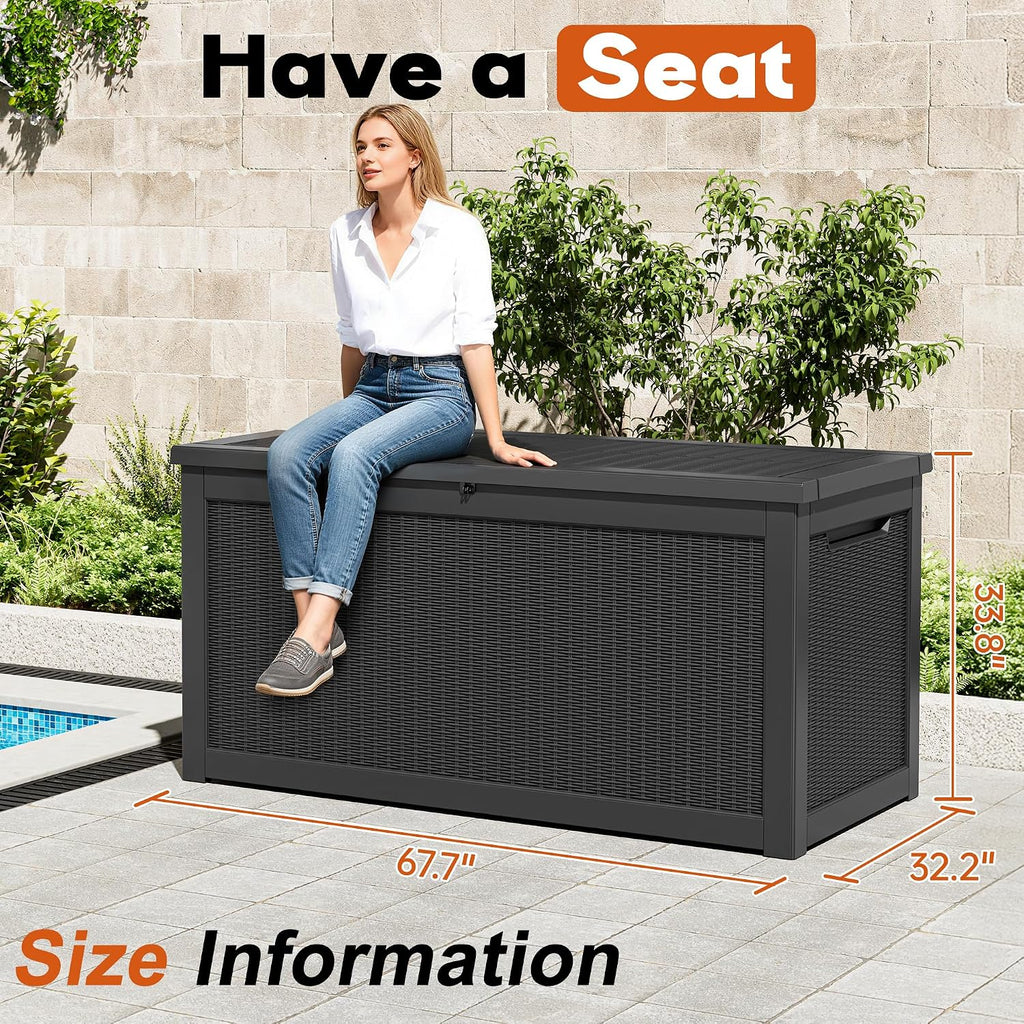 Outdoor Storage Deck Boxes Waterproof, Waterproof and UV Resistant Outdoor Storage Box Lockable Lid for Delivery Box, Indoor, Garden Tools, Pool Supplies, Patio (Black, 300 Gallon)