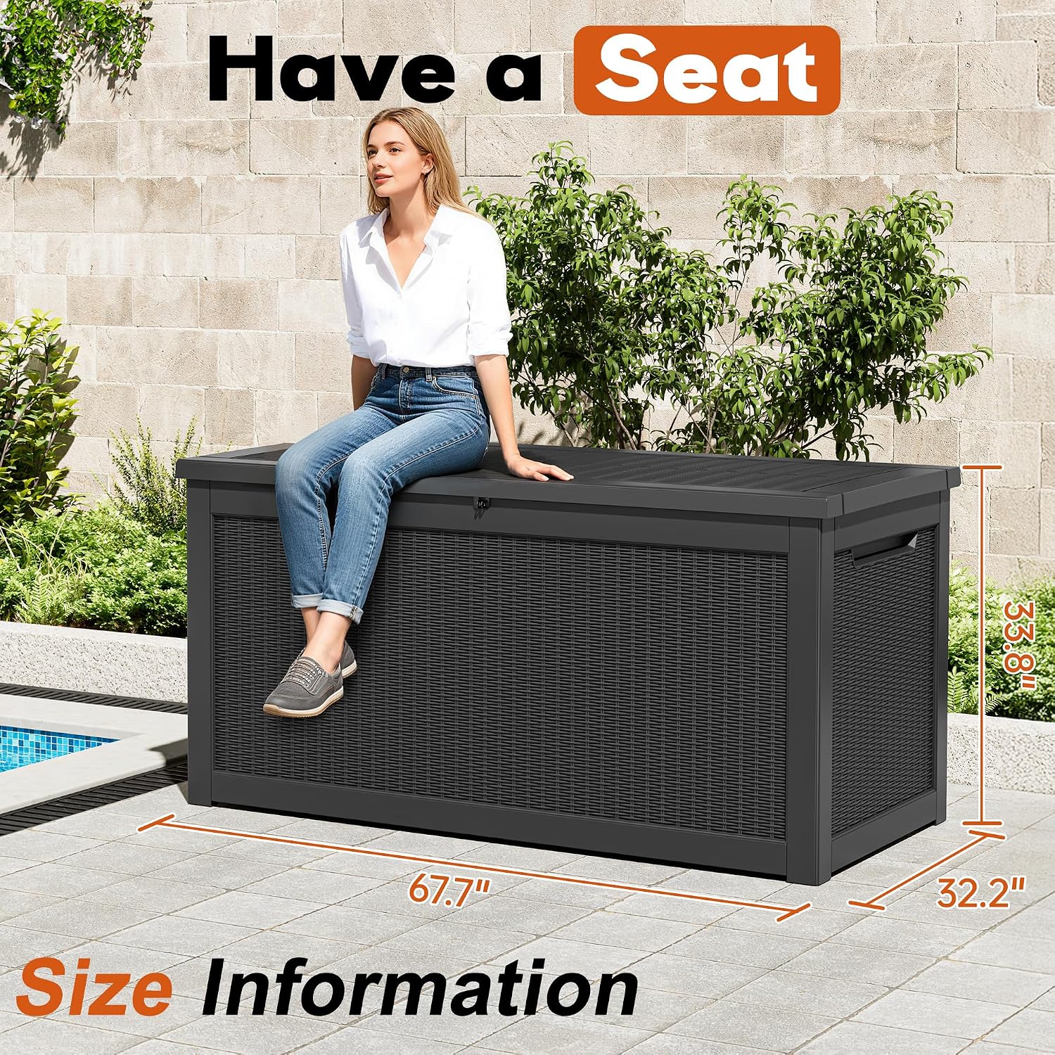 Outdoor Storage Deck Boxes Waterproof, Waterproof and UV Resistant Outdoor Storage Box Lockable Lid for Delivery Box, Indoor, Garden Tools, Pool Supplies, Patio (Black, 300 Gallon)
