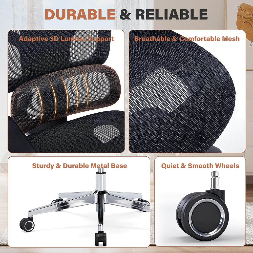 High Back Mesh Ergonomic Office Chair with 3D Lumbar Support, Adjustable Headrest & Backrest, 5D Armrests, Footrest, Swivel Computer Desk Chair with Heavy Duty Metal Base, 400lbs Weight Capacity