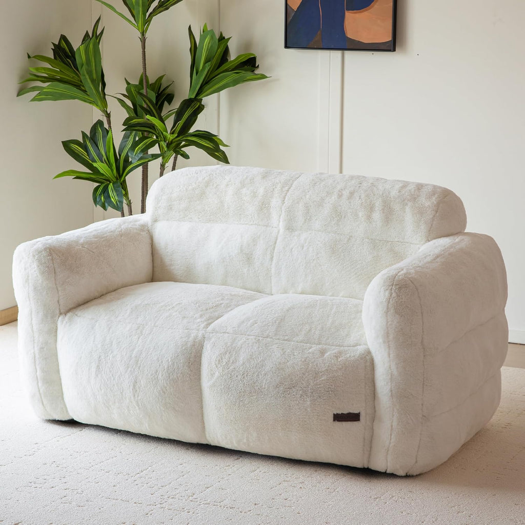 MAXYOYO Giant Bean Bag Chair for Adults, Ultra Soft Fluffy Loveseat Bean Bag Sofa, Oversized Floor Sofa for Living Room Bedroom, Cozy Reading Chair with Filler, Beige