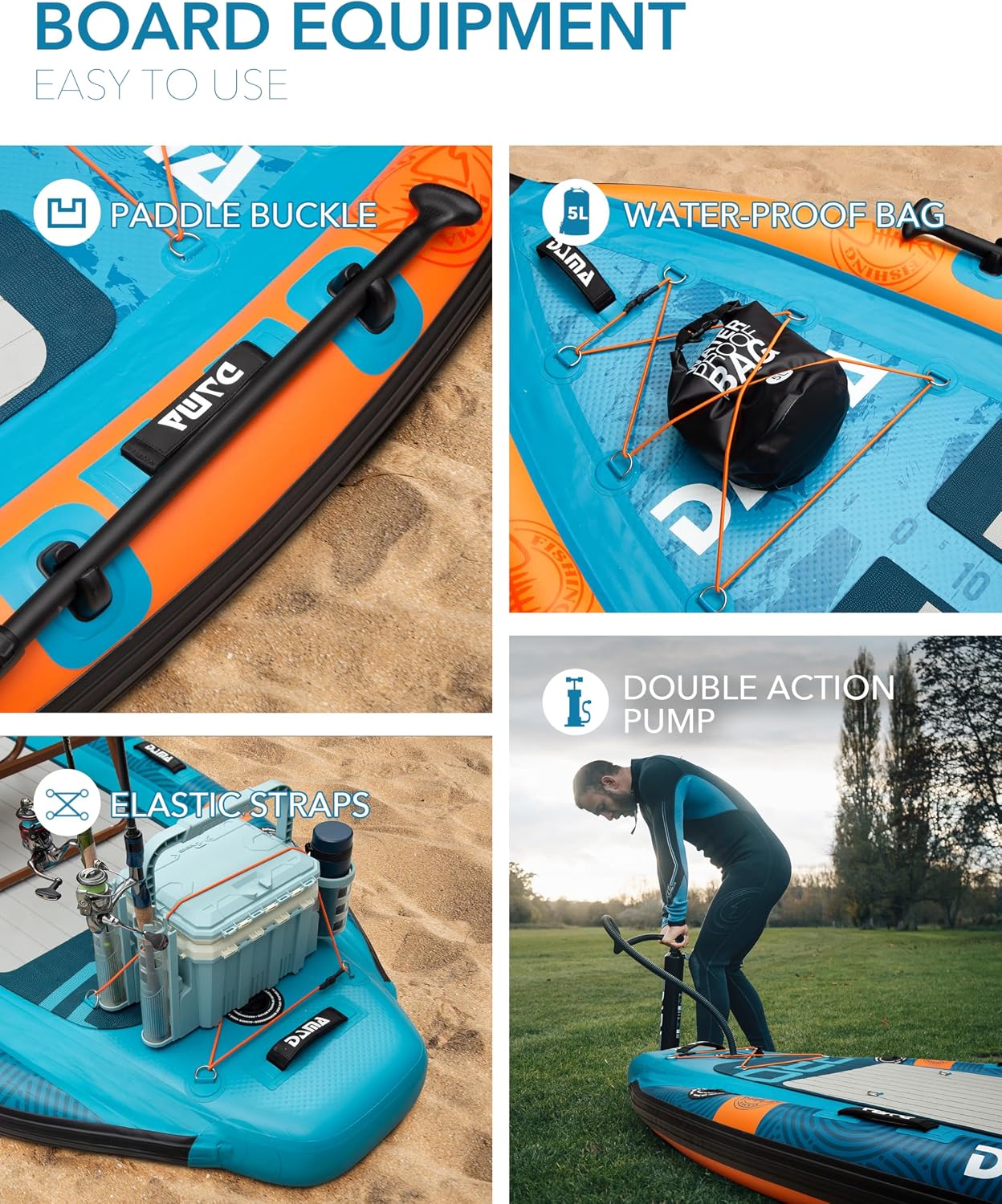 DAMA Triple Chamber SUP Inflatable Stand Up Paddle Board 10'8'*47', Extra Wide Paddle Boards for Adults, Fishing Paddle Board with 3 Removable Fins, 2 Fishing Rod Holders, Kayak Paddle,Portable Bag
