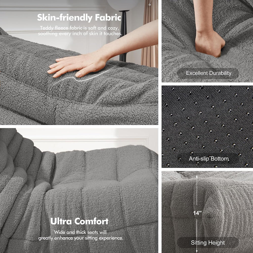 Bean Bag Chair Big Sofa Beanbag Chair for Adults Fireside Chair Bean Bag Lounger with Memory Foam Filled for Home,Apartment or Gaming Venue(Lightgrey Teddy Single)