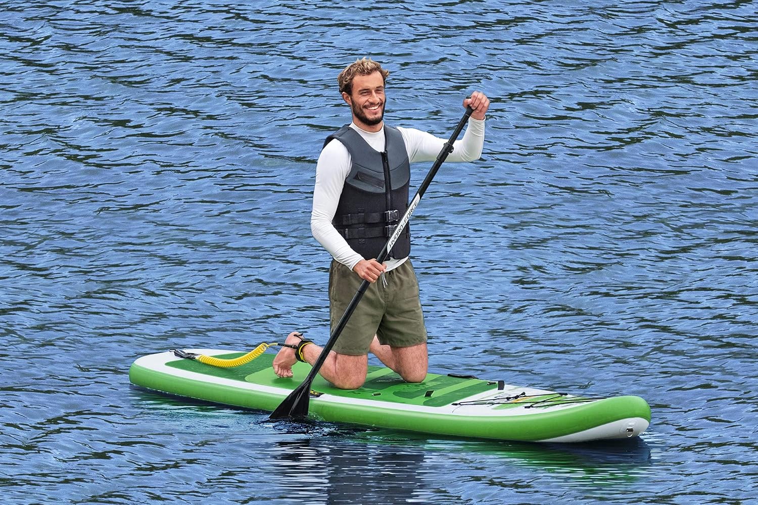 HYDRO FORCE Bestway Freesoul Tech Convertible SUP Set, Inflatable Stand Up Paddle Board with Seat, Green, 11ft 2'